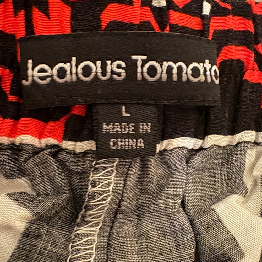 Women's Jealous Tomato L Black Red White Tribal Print Wide Leg Pants - Picture 15 of 15
